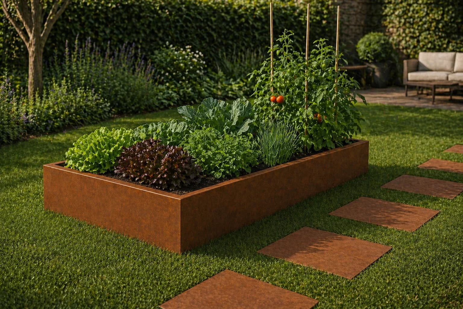 Carré potager acier corten — hauteur 30 cm